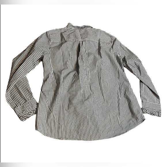 Banana Republic long sleeve navy striped button down with ruffles size medium - Picture 2 of 5